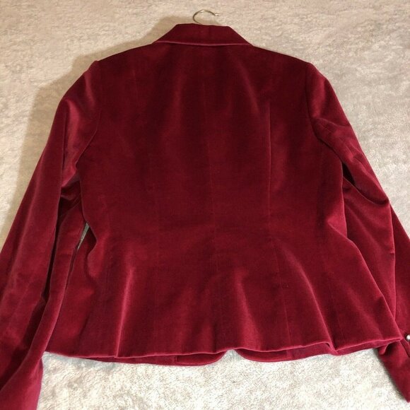 TALBOTS Raspberry Silk Blend Velvet Silver Button Jacket Sz 8 - Picture 7 of 11